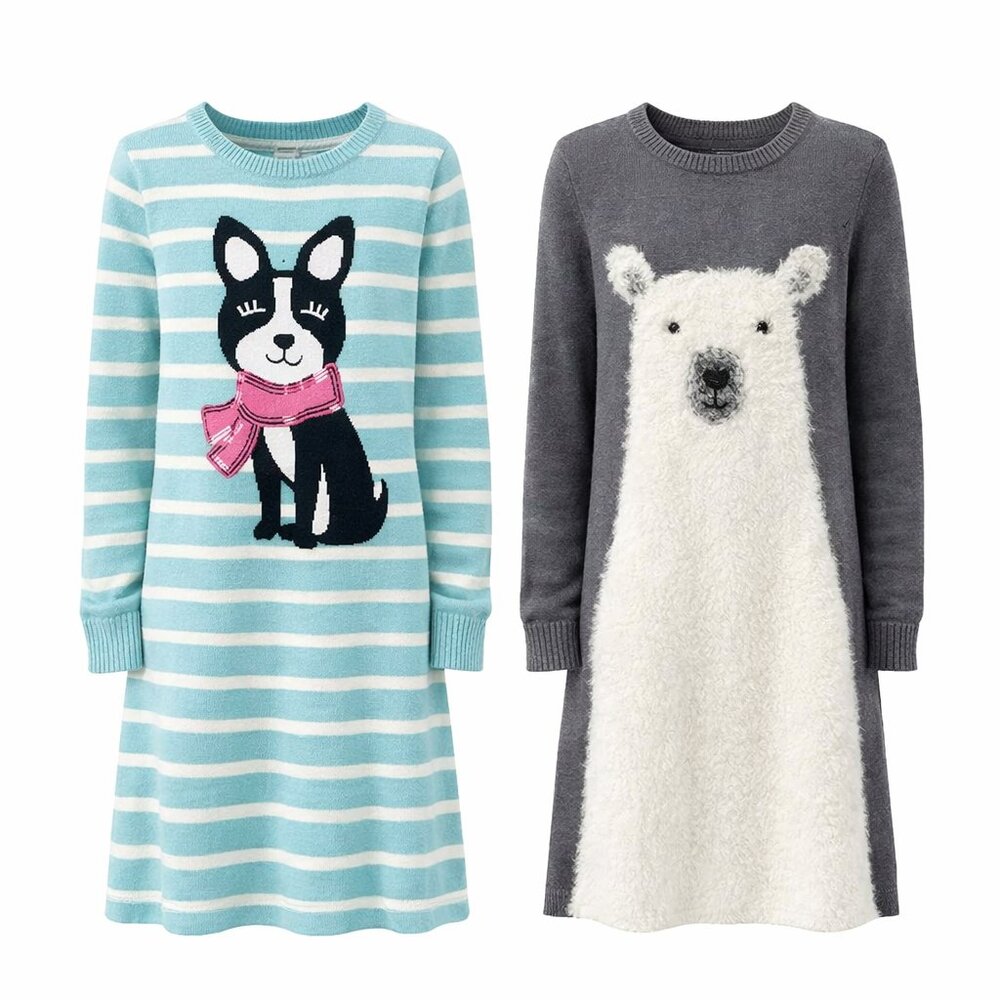 2 Gymboree Girls Sweater Dresses 8 Animal Knit Dog Bear Winter Sequins Twins